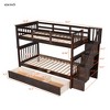 Twin Over Twin Stairway Bunk Bed with Storage Drawers and Shelves, Convertible into Two Twin Beds, White Pine Wood Frame - 3 of 4