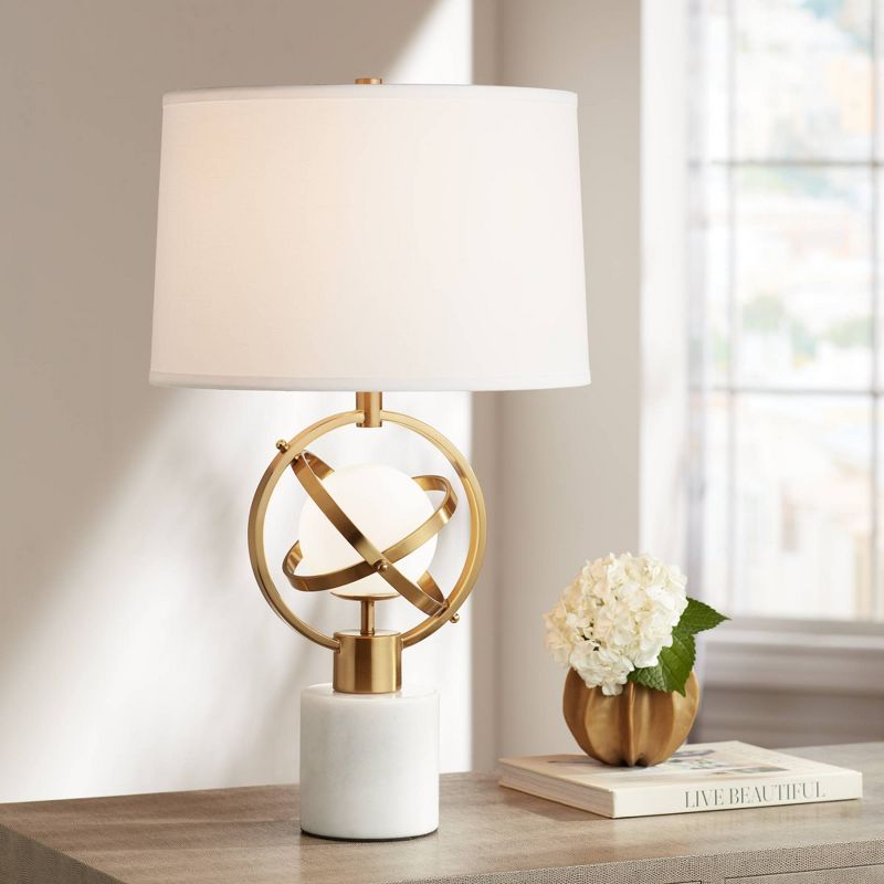 Possini Euro Design Halley Modern Table Lamp 27 1/2" Tall Sculptural Gold Metal Rings with Night Light White Shade Bedroom Living Room Bedside Office, 2 of 10