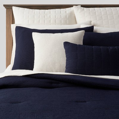 12pc Queen Micro Texture Comforter & Sheet Bedding Set Navy - Threshold™