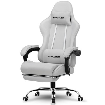GTPLAYER Fabric Gaming Chair with Footrest and Lumbar Support, Height Adjustable Computer Chair with Headrest, Gray