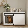 KTMBDW Wooden Dog Crate Furniture with Sliding Barn Door and Side Door, Pet Crate with Metal Bars and Lockable Wheels for Small to Medium Dogs, White - 2 of 4