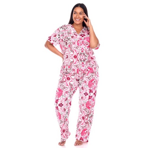 Women's Plus Size Short Sleeve Top And Pants Pajama Set Pink 3x