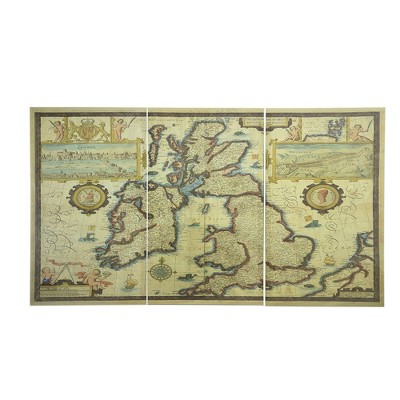 Fisfet S/3 41.3x1x23.6" Rectangular Canvas Map Wall Art, Multicolored