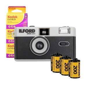 Ilford Sprite 35 II 35mm Analog Film Camera Black Silver with 3 Pack Film Bundle - 1 of 4