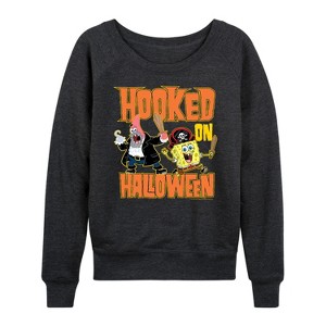 Women's - SpongeBob SquarePants - Hooked On Halloween Lightweight French Terry Wide Neck Long Sleeve Shirt - 1 of 4