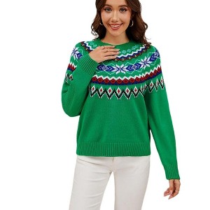 Womens Ugly Christmas Sweaters Fall Winter Trendy Vintage Sweater Long Sleeve Crewneck Knit Pullover Tops - 1 of 4
