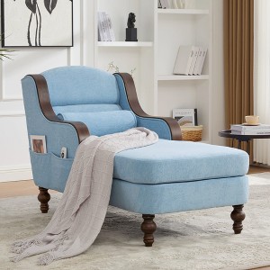 GDFStudio Matteo Retro Chenille Upholstered Oversized Chaise Lounge with Curved Armrest - 1 of 4