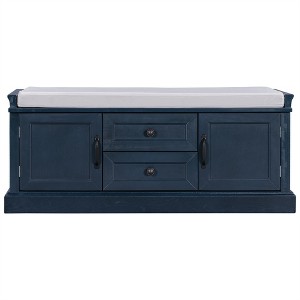 COWLOWN Multifunctional Storage Bench with 2 Drawers & 2 Cabinets, Entryway Shoe Bench with Removable Cushion - 1 of 4