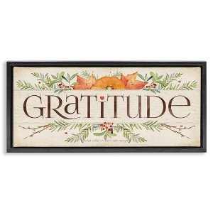 Stupell Industries Seasonal Gratitude Floral Leaves Black Framed Floater Canvas Wall Art - 1 of 4