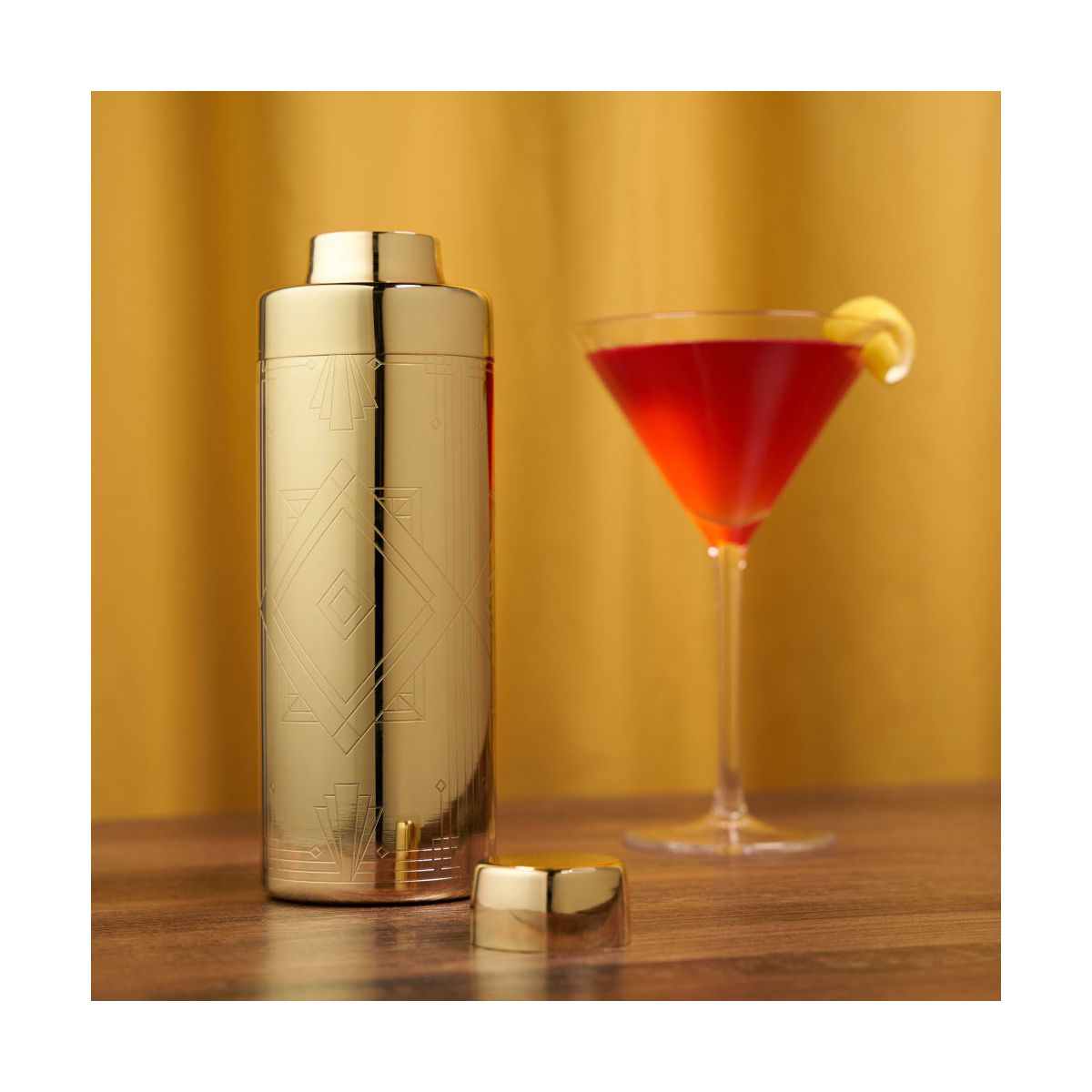 Viski 24 oz Stainless Steel Cobbler Cocktail Shaker with Strainer & Jigger Cap for Espresso Martini, Margarita, Bartender Gifts, Home Bar Tools, Gold - thumbnail 5