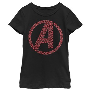 Girl's Marvel Avengers Valentine's Small Hearts Logo T-Shirt - 1 of 4