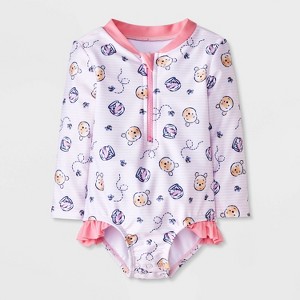 Baby Girls' Disney Winnie the Pooh Long Sleeve One Piece Rash Guard - Pink - 1 of 4