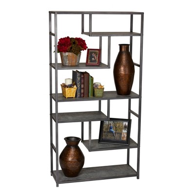 Slate Gray 65" Industrial Metal and Laminate Bookshelf
