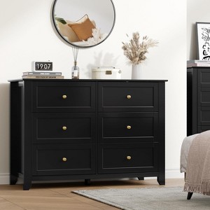 Large 6 Drawer Dresser with Deep Drawers & Metal Knobs, Modern Wooden Double Chests of Drawers for Entryway - 1 of 4