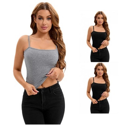 INSPIRE CHIC 3 Packs Women's Ribbed Basic Undershirts Unadjustable Spaghetti Strap Camisole Tank Top