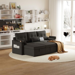 Modern Reversible Sleeper Sectional Sofa W/Pull Out Couch Bed, L-Shaped Upholstered Sofa Couch, Convertible Sofa Bed with Side Pockets - 1 of 4