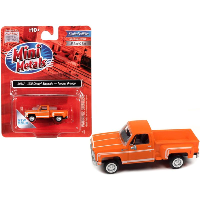 1976 Chevrolet Stepside Pickup Truck Tangier Orange with White Stripes 1/87 (HO) Scale Model Car by Classic Metal Works, 1 of 4