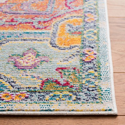 Light Blue and Fuchsia Medallion Square Synthetic Rug