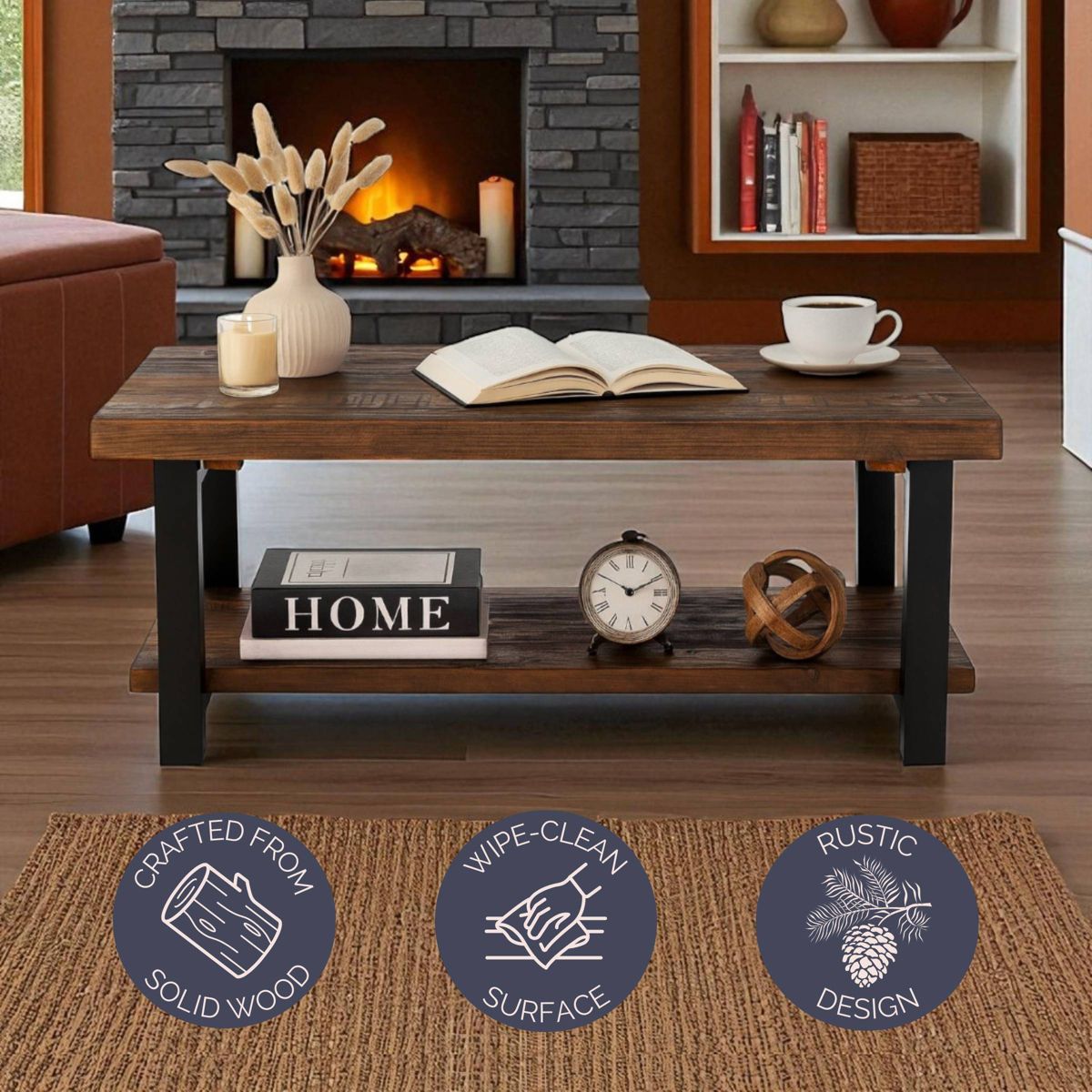 42" Pomona Metal Wood Coffee Table - Alaterre Furniture - thumbnail 3