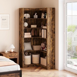 71'' Tall 5 - Tier Corner Bookcase, Farmhouse Bookcase, L-Shaped Corner Shelf - 1 of 4