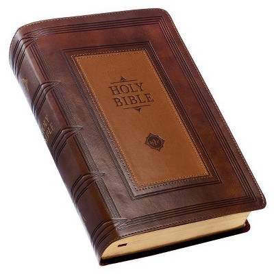 KJV Giant Print Bible Two-Tone Brown Faux Leather - (Leather Bound)