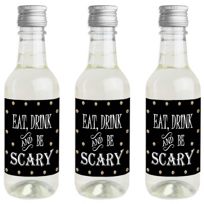 Big Dot of Happiness Spooktacular - Mini Wine and Champagne Bottle Label Stickers - Eat, Drink and Be Scary Halloween Party Favor Gift - Set of 16