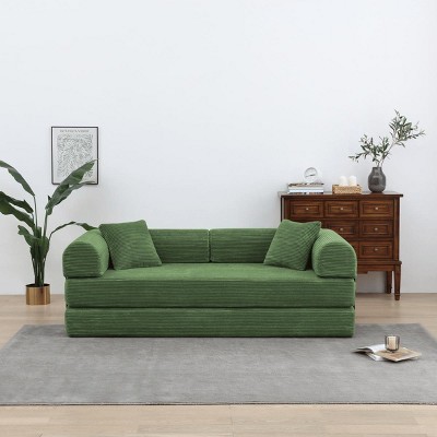 Convertible Sofa Couch with Cylindrical Pillows, Corduroy Folding Floor Sofa with Fixed-Shape Frame for Living Room-Maison Boucle