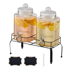 VEVOR Beverage Dispenser, 2 Pack 1.5 Gallon Drink Dispensers for Parties, Glass Juice Dispenser with Metal Stand, Stainless Steel Spigot, Clear - 1 of 4