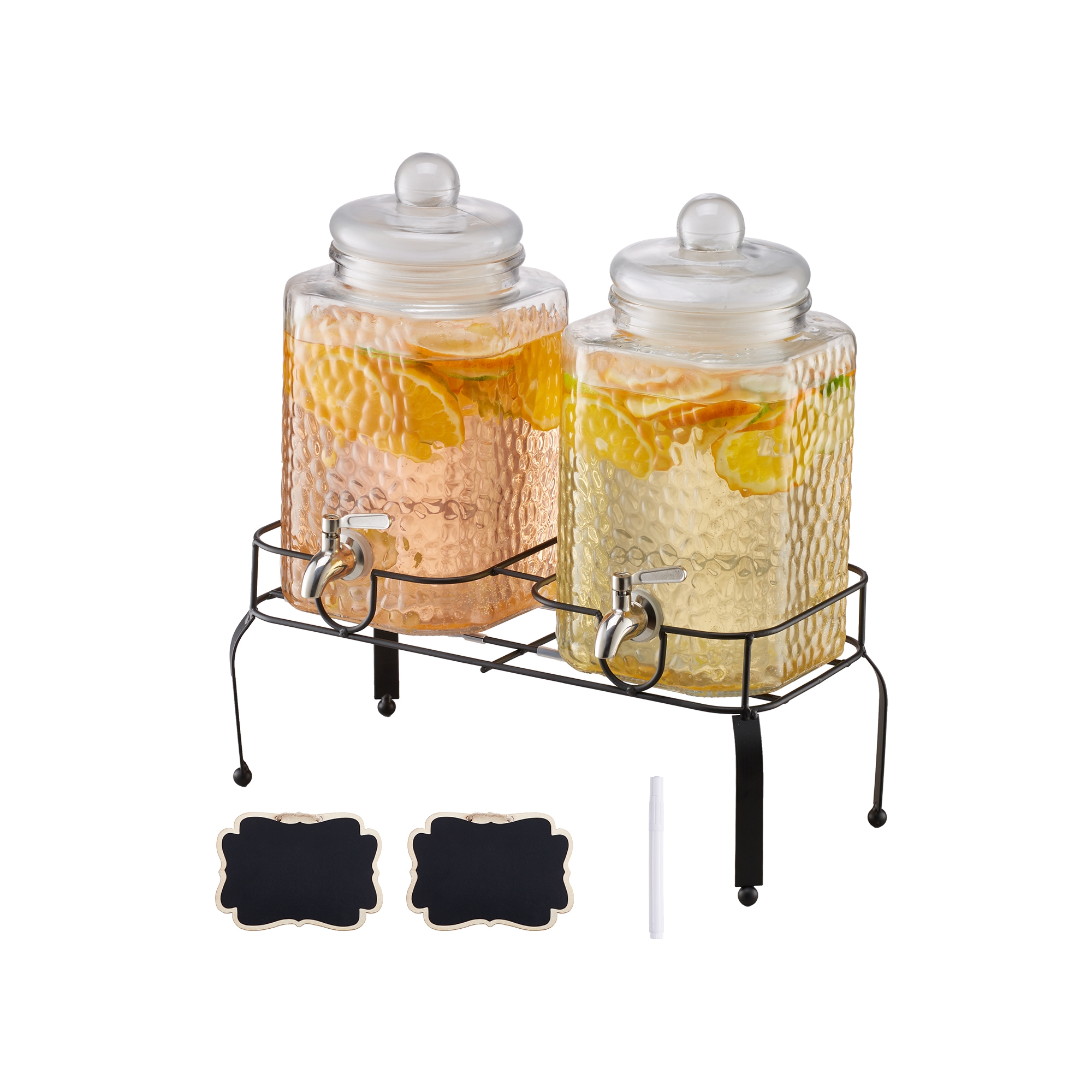 VEVOR Beverage Dispenser, 2 Pack 1.5 Gallon Drink Dispensers for Parties, Glass Juice Dispenser with Metal Stand, Stainless Steel Spigot, Clear