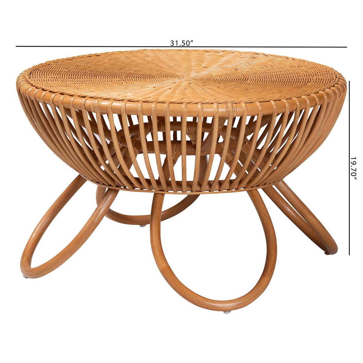 bali & pari Abel Natural Rattan Coffee Table with Splayed Legs Light Honey - thumbnail 5