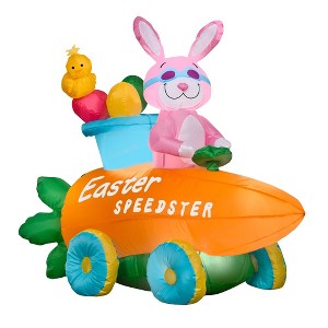 54" Inflatable Bunny in a Carrot Roadster Yard Decoration - National Tree Company - 1 of 2