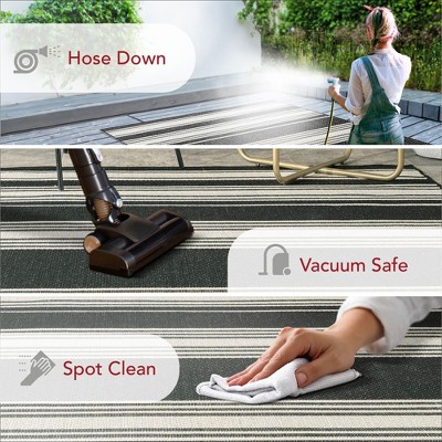 Black and White Striped Synthetic 5' x 8' Indoor/Outdoor Rug