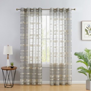 HLC.ME Broadway Stripe Decorative Semi Sheer Light Filtering Grommet Window Treatment Curtain Panels - Set of 2 - 1 of 4