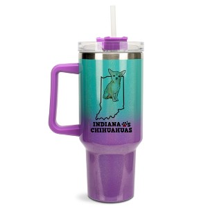 Elanze Designs The Hoosier State Indiana Loves Chihuahuas Purple and Teal Double Wall Stainless Steel Insulated Travel Tumbler with Lid and Straw, 40 - 1 of 4