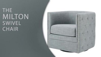 Grayson Barrel Swivel Accent Chair in Gray Leather