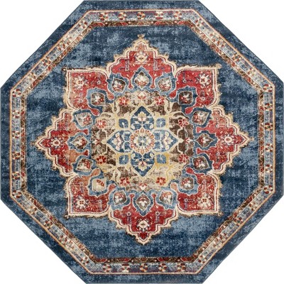 Utopia Collection Navy Blue Abstract 7' Octagon Synthetic Rug