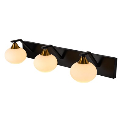 PAKOKULA 31.5 in. 3-Light Black Wall Sconce with White Globe Shades and Gold Accent