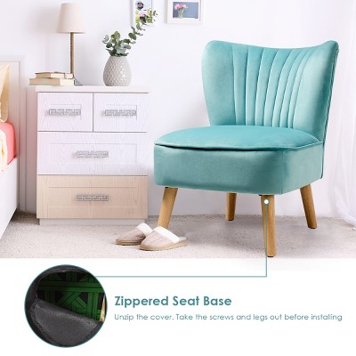 Turquoise Velvet Armless Accent Chair with Wood Legs