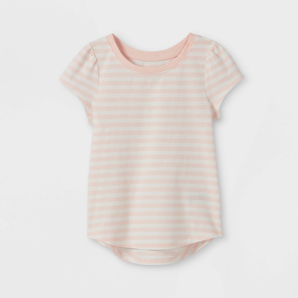 Size 3T Toddler Girls' Striped Short Sleeve T-Shirt - Cat & Jack Peach 3T, Pink