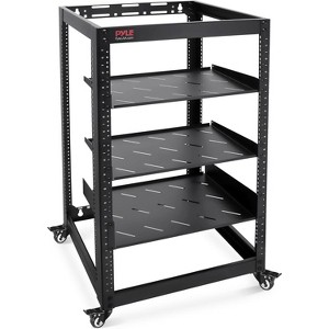 Pyle 20U Open Frame Network Cabinet - Heavy Duty Steel Rack for Servers & AV Gear (PLRS20UW) - Black - 1 of 4
