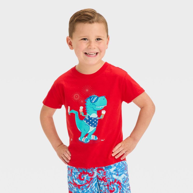 Toddler Boys&#39; Short Sleeve Dino Jersey and French Terry Set - Cat &#38; Jack&#8482; Red, 4 of 6