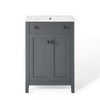 Modway Nantucket Bathroom Vanity Cabinet – 24" with White Sink, Gray – Compact Freestanding Vanity with Sink Top and Storage Drawer - 4 of 4