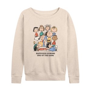 Women's - Peanuts - One Of The Gang Lightweight French Terry Wide Neck Long Sleeve Shirt - 1 of 4