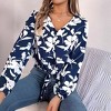 Coolmee Women's Floral Blouses Dressy Casual V Neck Shirts Lantern Long Sleeve Boho Chiffon Fall Tops - 2 of 4