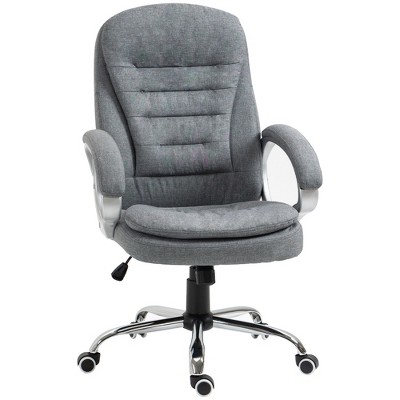 Vinsetto Reclining Office Chair Swivel Chair Footrest Linen-Feel Light Grey