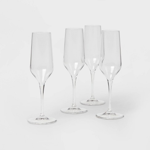 Whole Housewares Crystal Champagne Flutes Glasses Set of 4 - Machine Made Glass 100 Lead Free 210ML/7FL oz