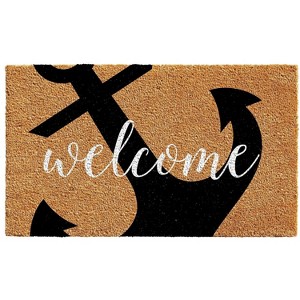 HomeRoots 24" X 36" Natural and Black Coir Anchor Welcome Outdoor Door Mat - 1 of 3