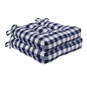 Kate Aurora Set of 2 Country Farmhouse Plaid Stain/Water Resistant Chair Cushions - 1 of 3