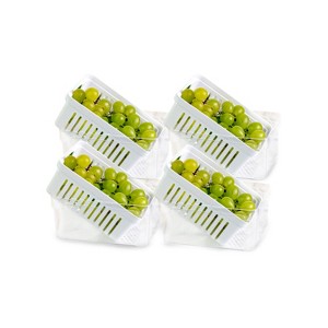 OU Fridge Organizer Bin with Drain Basket & Vented Lid, Clear Stackable Refrigerator Storage Container, Produce Kitchen Storage Bin, BPA Free, 4 Pack - 1 of 2