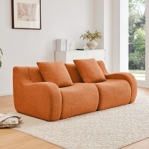 KWPZQEB Modern Sofa Couch for Living Room, Soft Teddy Fabric Boneless Sofa with Pillows & Curved Armrests, No Assembly - 1 of 4